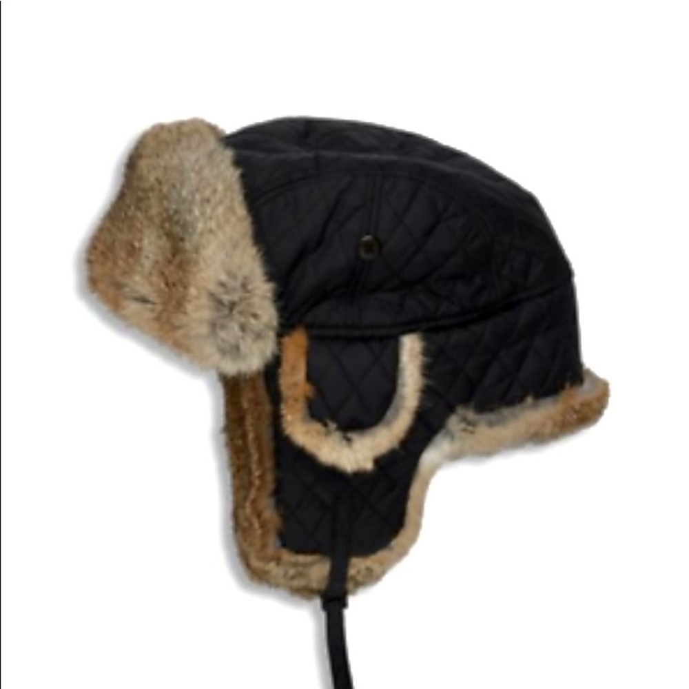 Surell Rabbit Fur-Trimmed Red Trooper Hat Size M / L NEW
